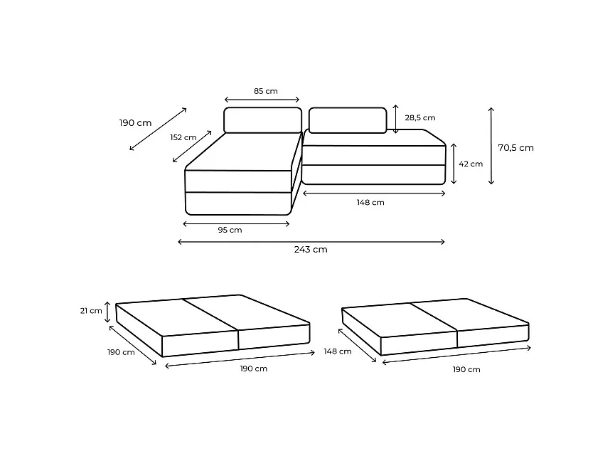 Canapé d'angle modulable et convertible 5 places - Velours côtelé XL - Marron