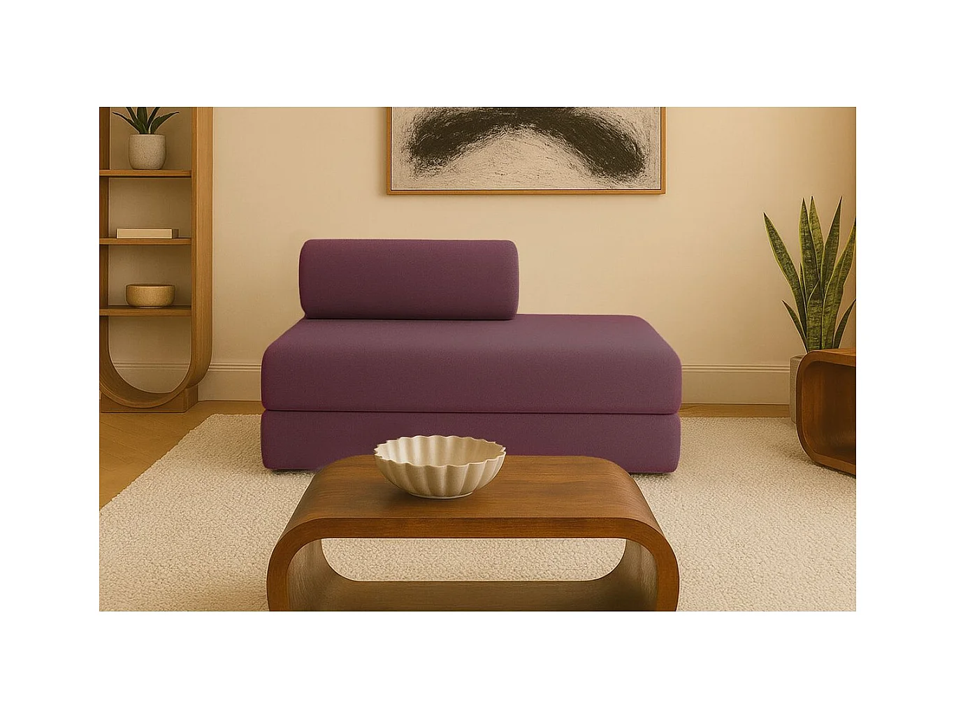 Canapé droit modulable et convertible 2 places - Tissu lisse - Rouge