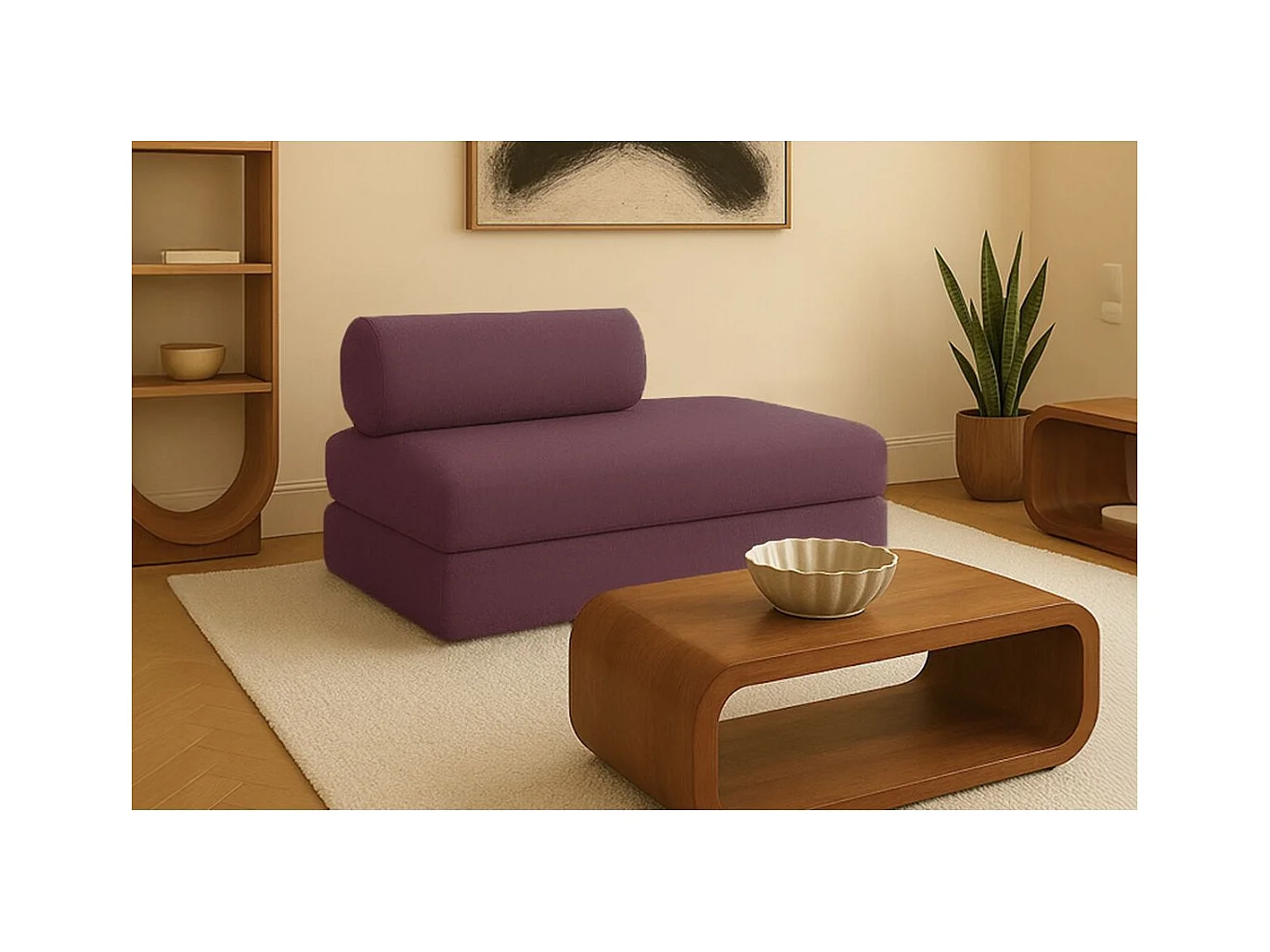 Canapé droit modulable et convertible 2 places - Tissu lisse - Rouge