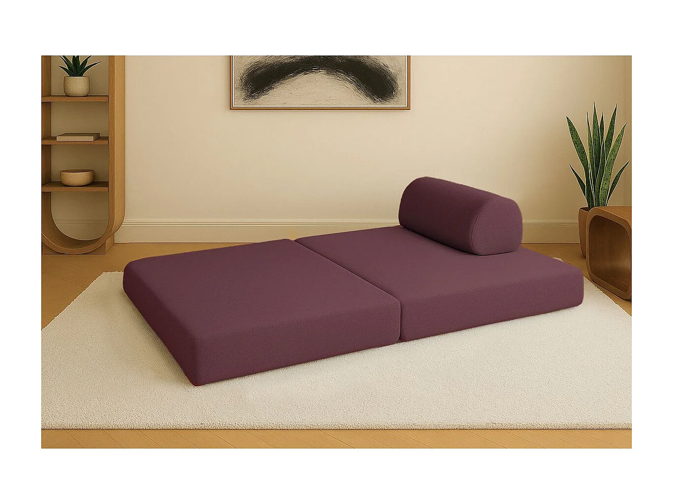 Canapé droit modulable et convertible 2 places - Tissu lisse - Rouge