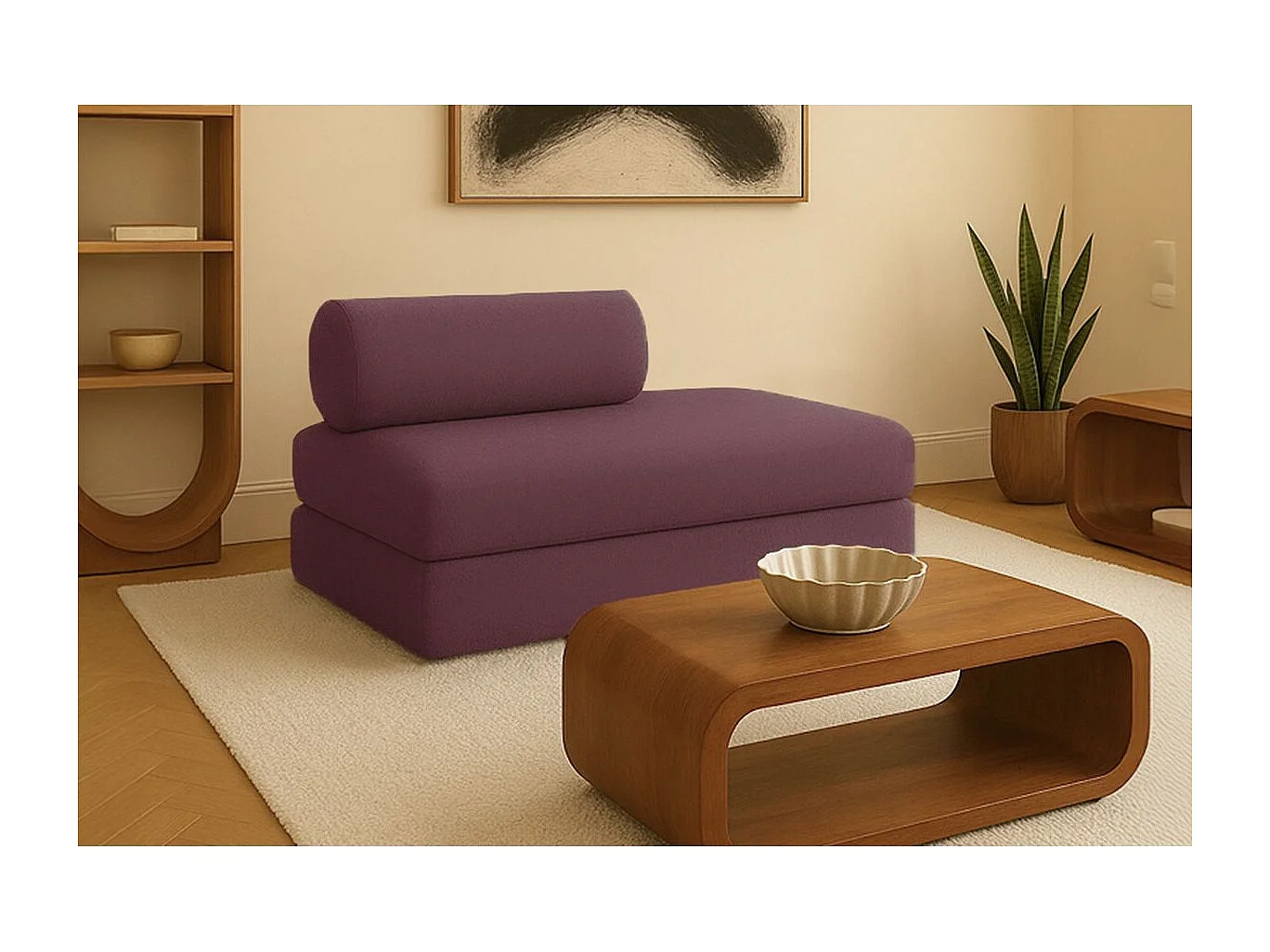 Canapé droit modulable et convertible 2 places - Tissu lisse - Rouge