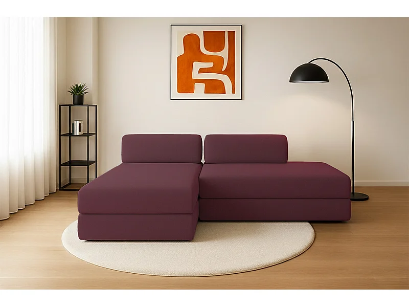 Canapé d'angle modulable et convertible 5 places - Tissu lisse - Rouge