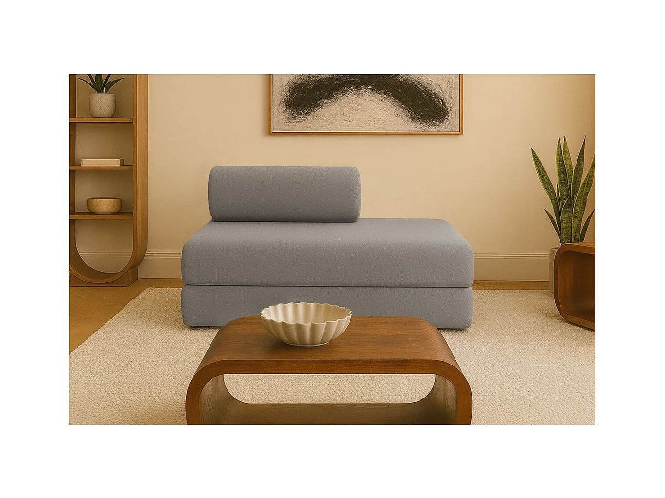 Canapé droit modulable et convertible 2 places - Tissu lisse - Gris