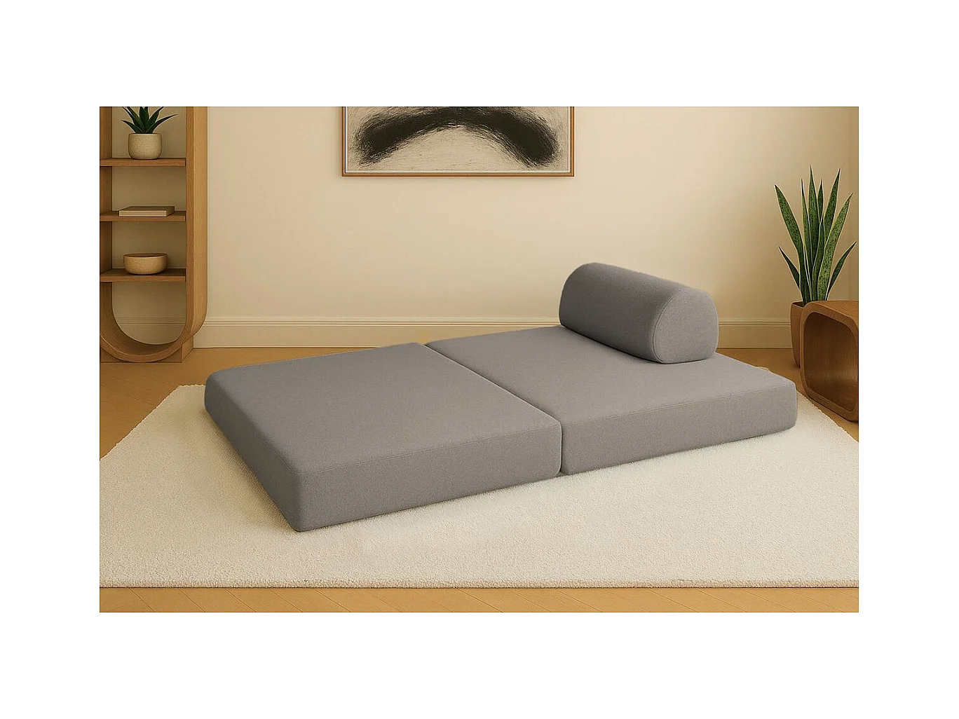 Canapé droit modulable et convertible 2 places - Tissu lisse - Gris