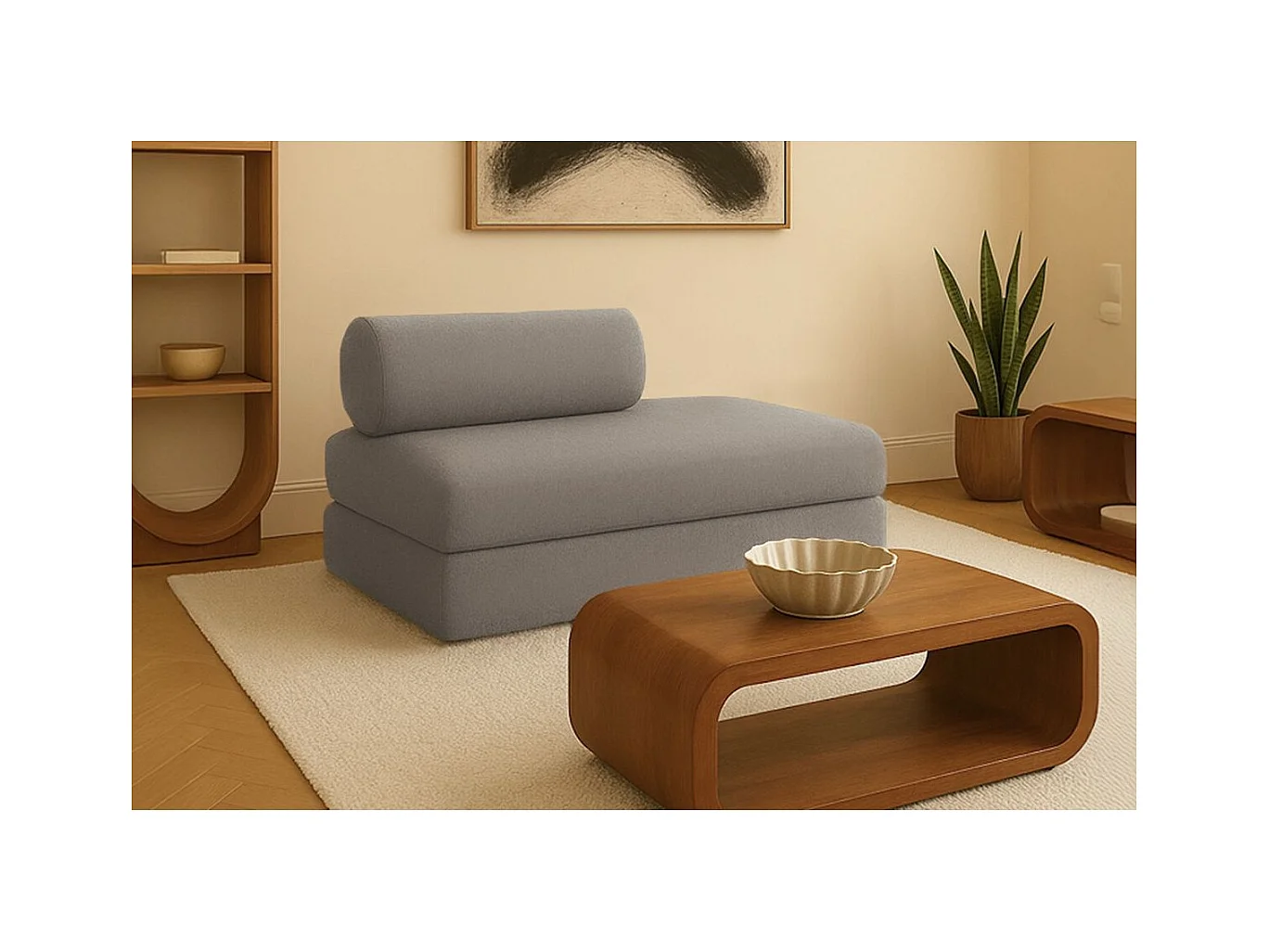 Canapé droit modulable et convertible 2 places - Tissu lisse - Gris