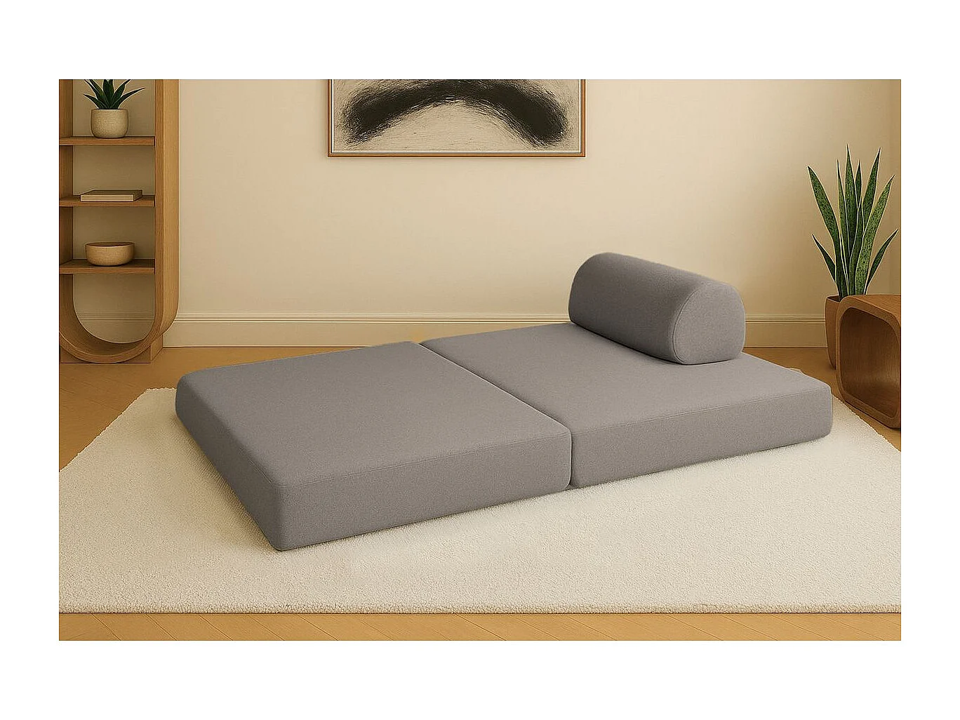 Canapé droit modulable et convertible 2 places - Tissu lisse - Gris