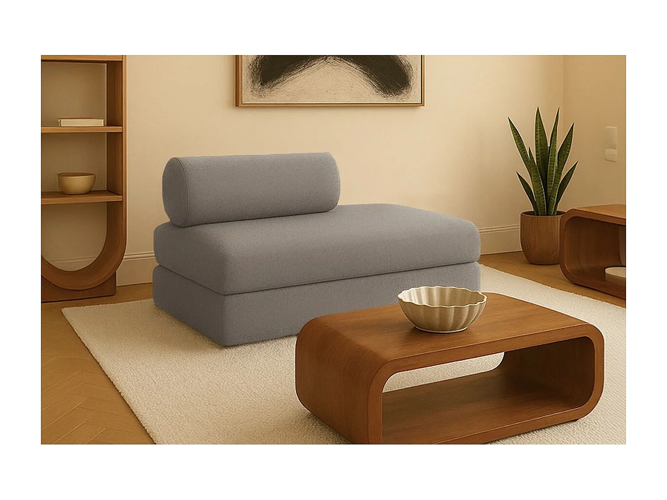 Canapé droit modulable et convertible 2 places - Tissu lisse - Gris