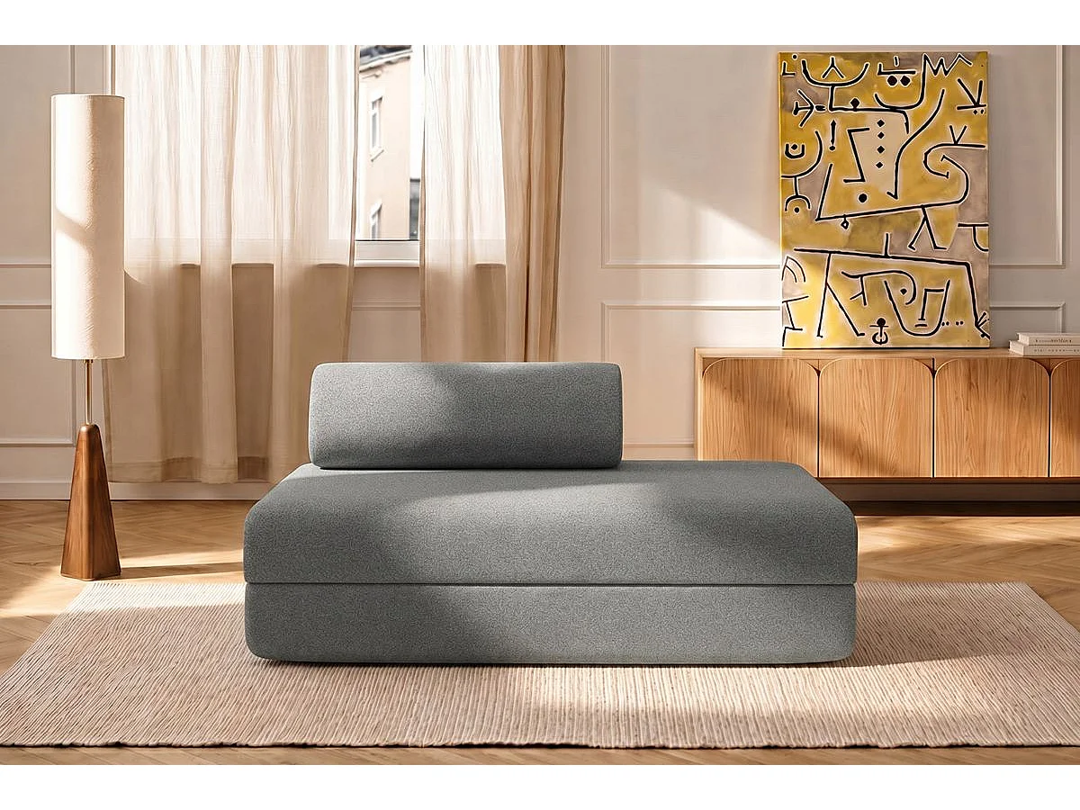 Canapé droit modulable et convertible 2 places - Tissu lisse - Gris