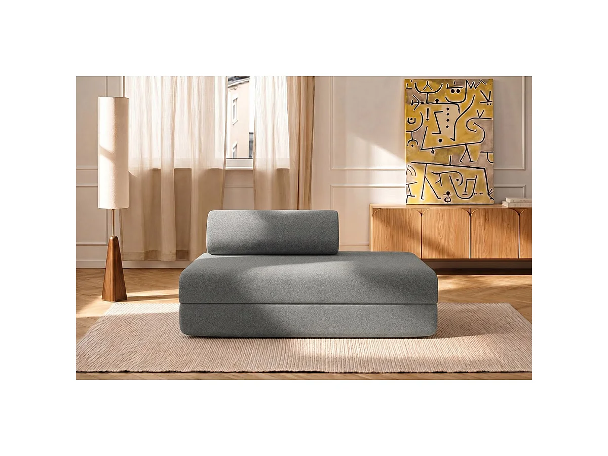 Canapé droit modulable et convertible 2 places - Tissu lisse - Gris