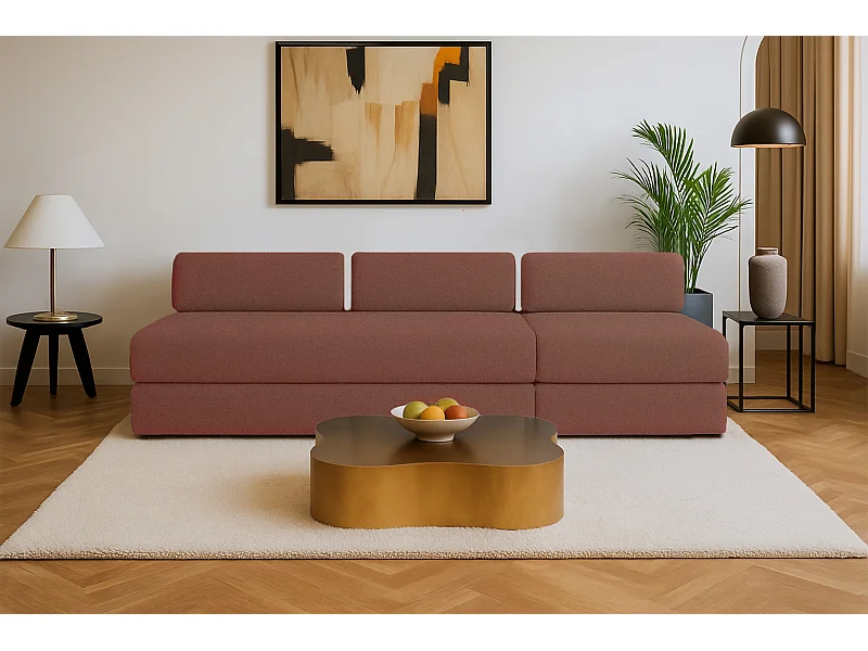 Canapé droit modulable et convertible 4 places - Tissu lisse - Terracotta