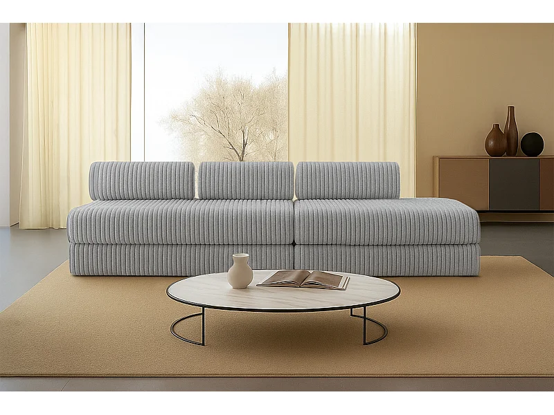 Canapé droit modulable et convertible 5 places - Velours côtelé XL - Gris clair