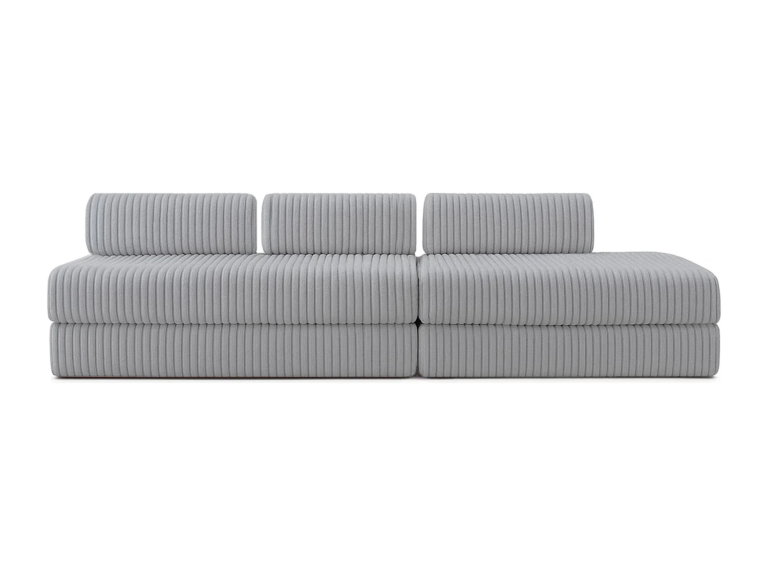 Canapé droit modulable et convertible 5 places - Velours côtelé XL - Gris clair