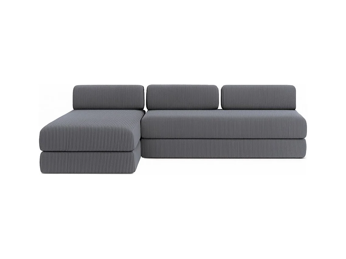 Canapé d'angle modulable et convertible 6 places - Velours côtelé - Gris
