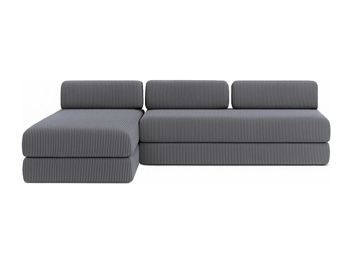 Canapé d'angle modulable et convertible 6 places - Velours côtelé - Gris
