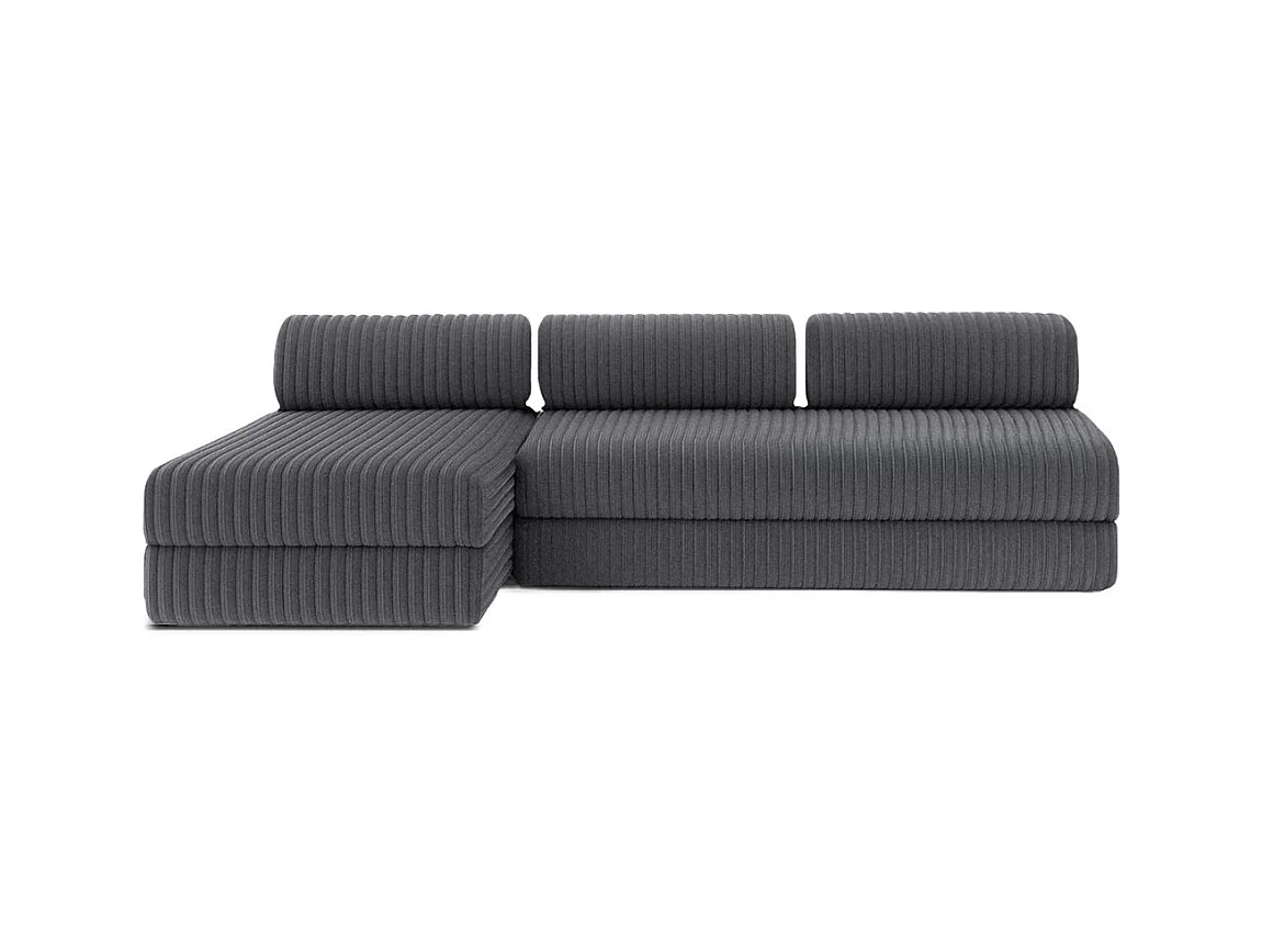 Canapé d'angle modulable et convertible 6 places - Velours côtelé XL - Gris