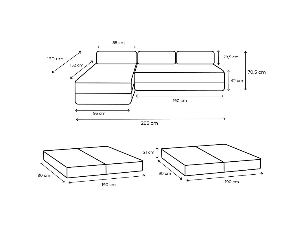 Canapé d'angle modulable et convertible 6 places - Velours côtelé XL - Gris