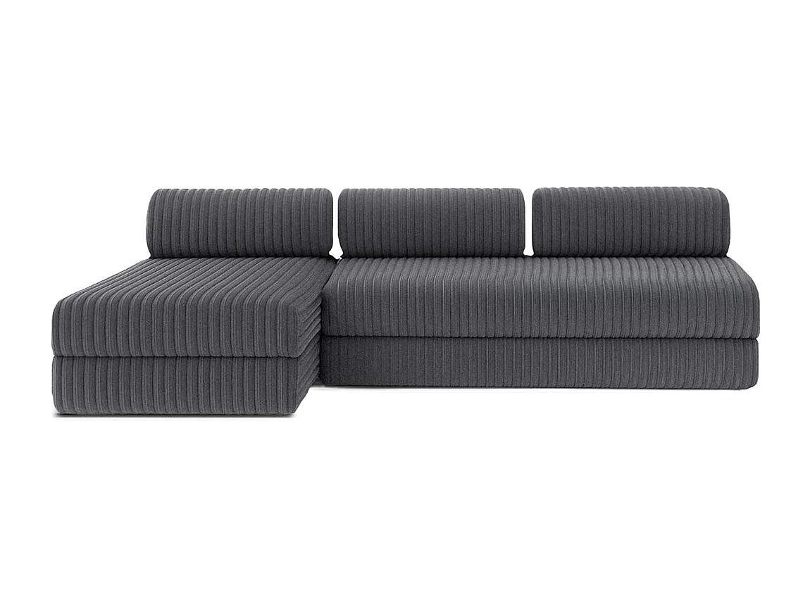 Canapé d'angle modulable et convertible 6 places - Velours côtelé XL - Gris