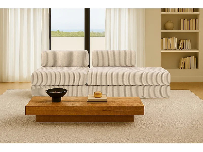 Canapé droit modulable et convertible 3 places - Velours côtelé XL - Beige