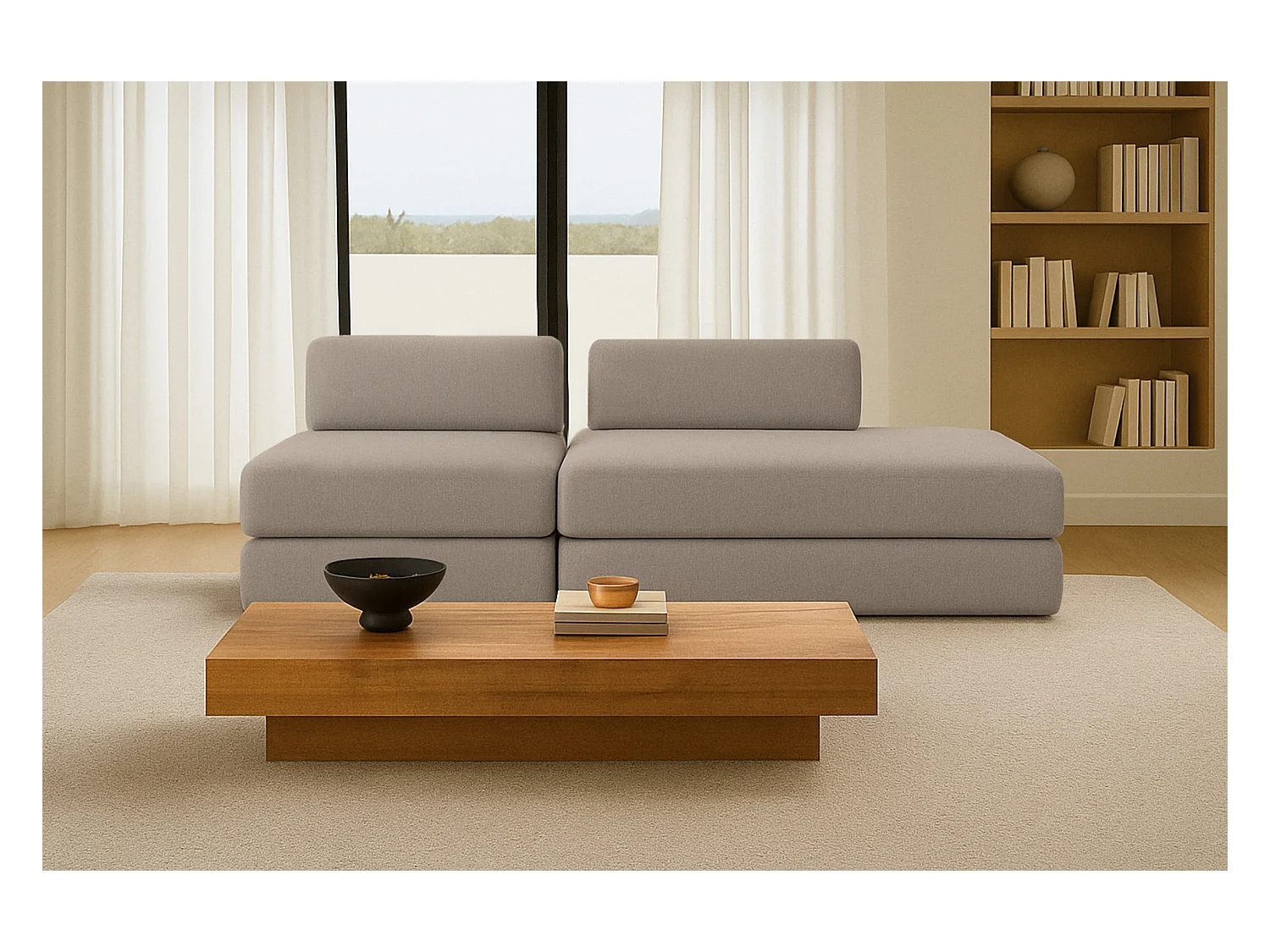 Canapé droit modulable et convertible 3 places - Tissu lisse - Taupe