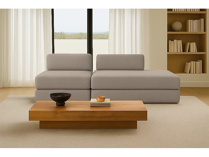 Canapé droit modulable et convertible 3 places - Tissu lisse - Taupe