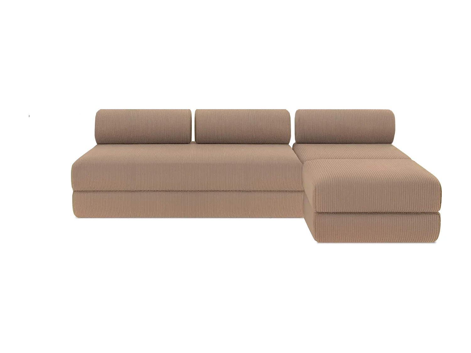 Canapé d'angle modulable et convertible 6 places - Velours côtelé - Taupe