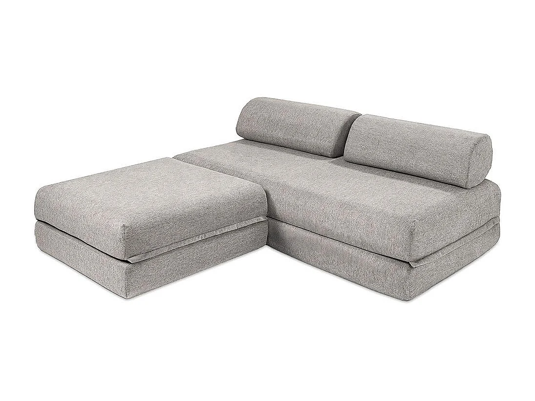 Canapé d'angle modulable et convertible 4 places - Tissu lisse - Gris clair