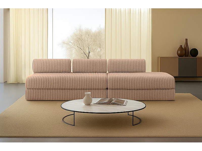 Canapé droit modulable et convertible 5 places - Velours côtelé XL - Marron