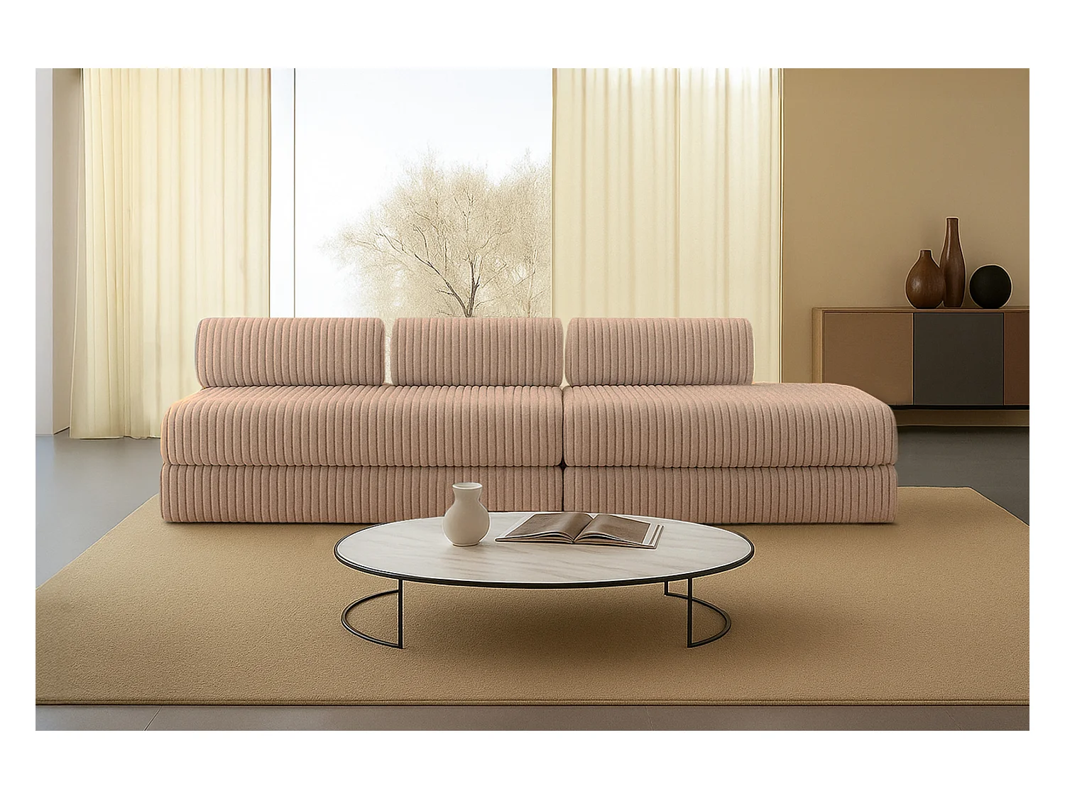 Canapé droit modulable et convertible 5 places - Velours côtelé XL - Marron