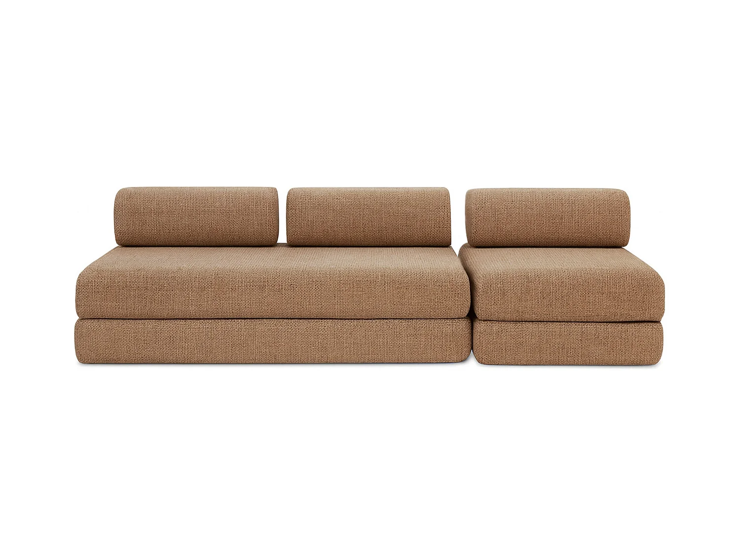 Canapé droit modulable et convertible 4 places - Tissu tweed - Marron