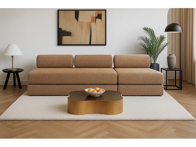 Canapé droit modulable et convertible 4 places - Tissu tweed - Marron