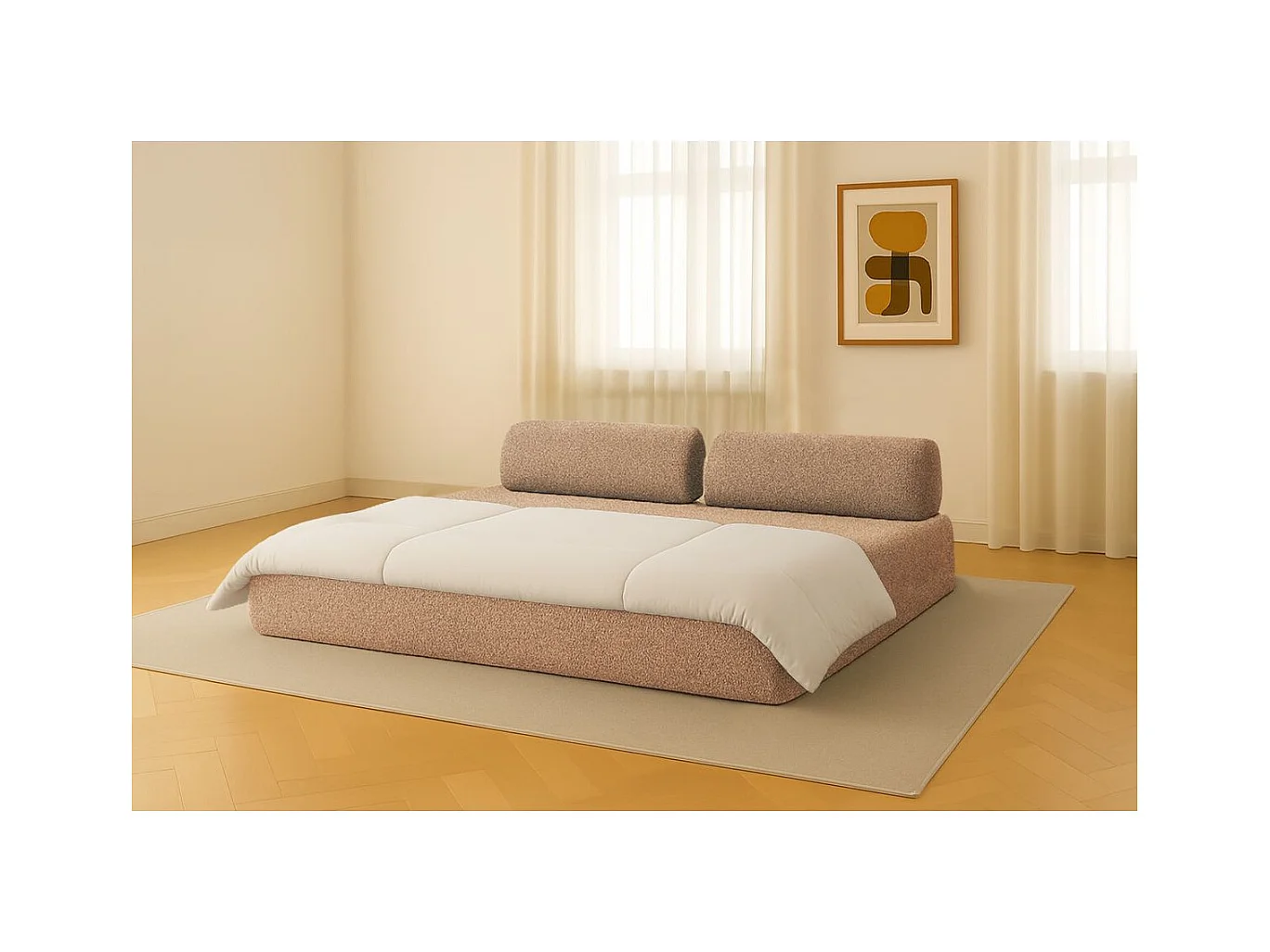 Canapé droit modulable et convertible 3 places - Tissu tweed - Marron