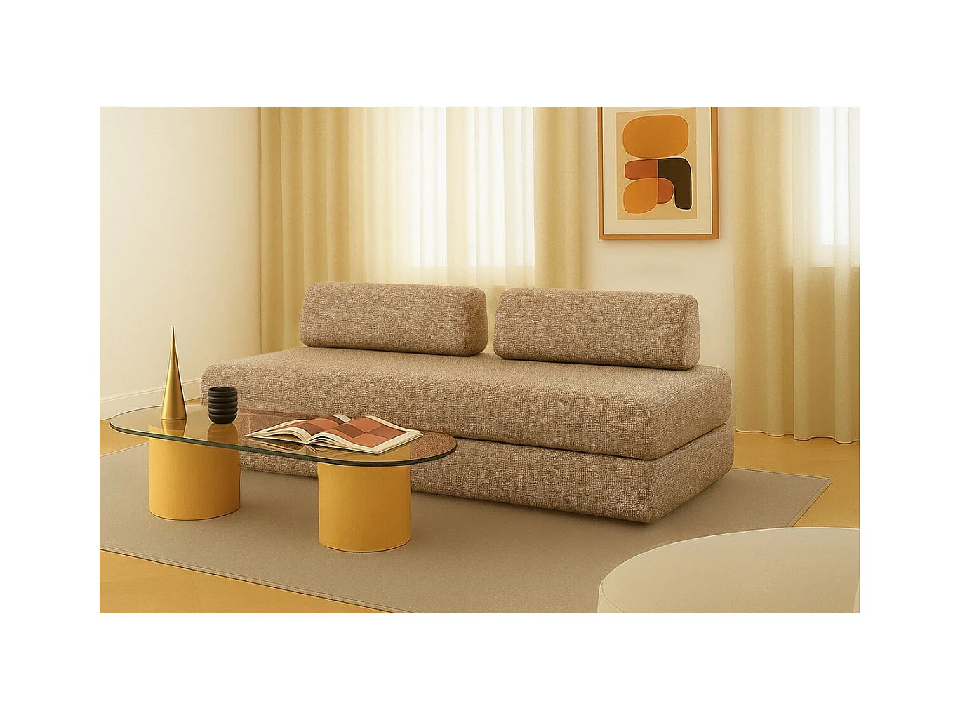 Canapé droit modulable et convertible 3 places - Tissu tweed - Marron