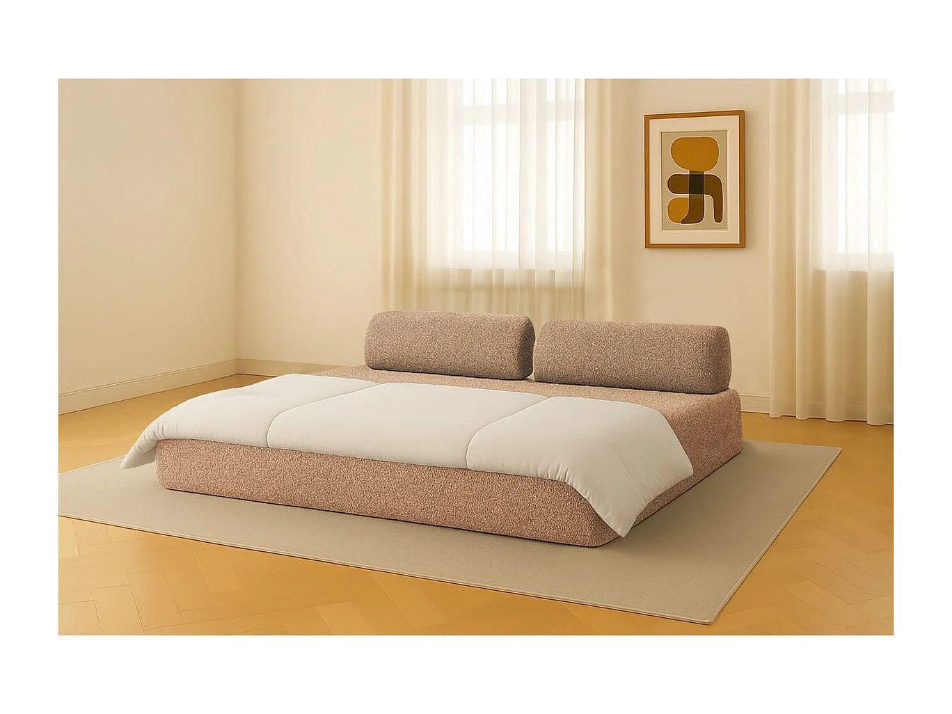 Canapé droit modulable et convertible 3 places - Tissu tweed - Marron