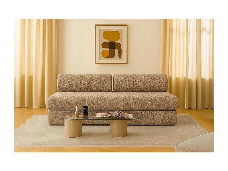 Canapé droit modulable et convertible 3 places - Tissu tweed - Marron