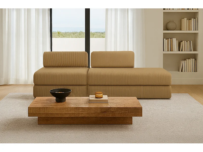 Canapé droit modulable et convertible 3 places - Velours côtelé - Jaune