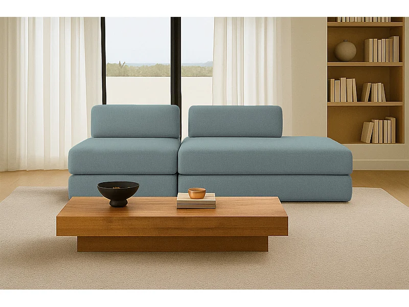 Canapé droit modulable et convertible 3 places - Tissu lisse - Bleu vert