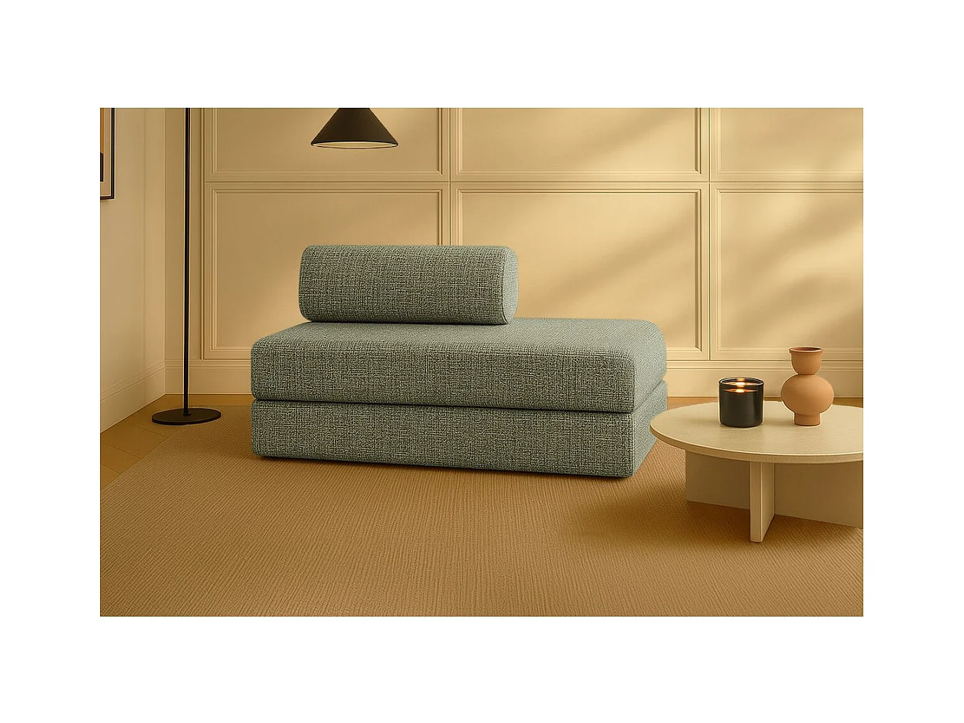 Canapé droit modulable et convertible 2 places - Tissu tweed - Vert