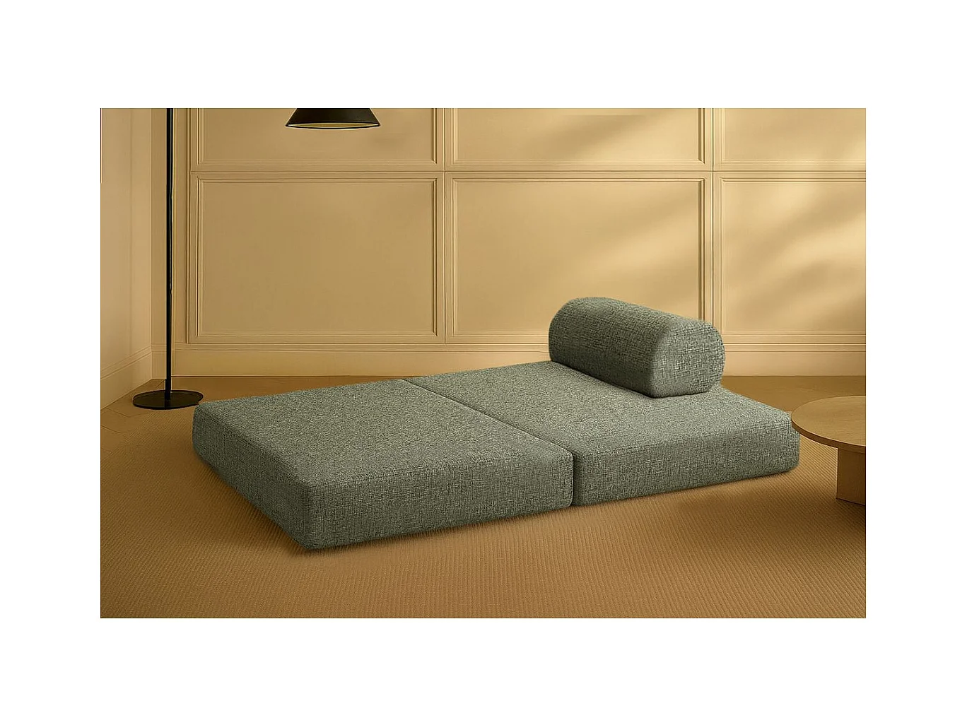 Canapé droit modulable et convertible 2 places - Tissu tweed - Vert