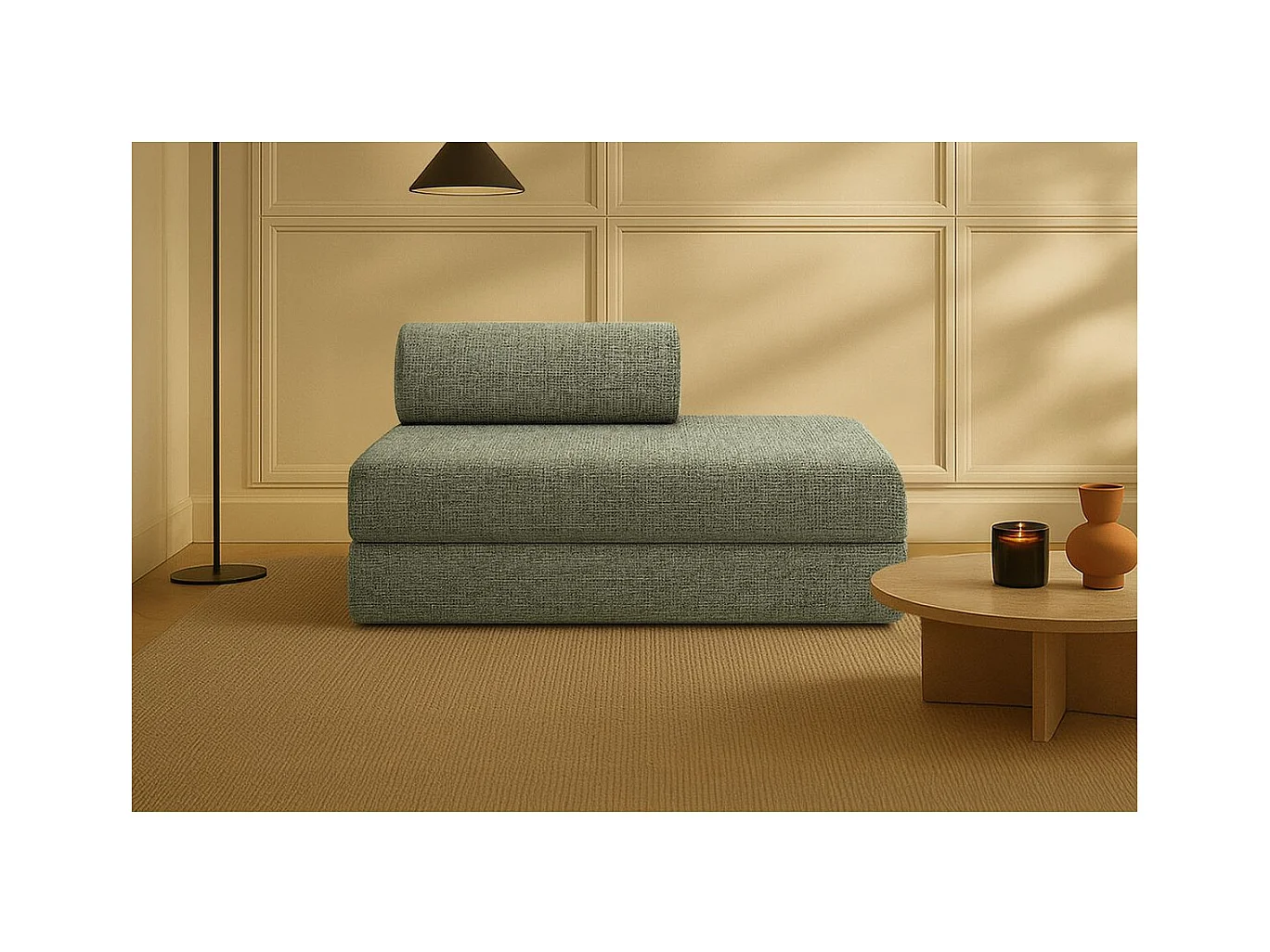 Canapé droit modulable et convertible 2 places - Tissu tweed - Vert