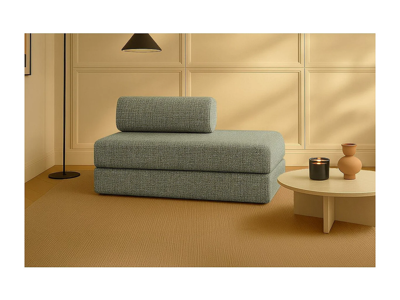 Canapé droit modulable et convertible 2 places - Tissu tweed - Vert