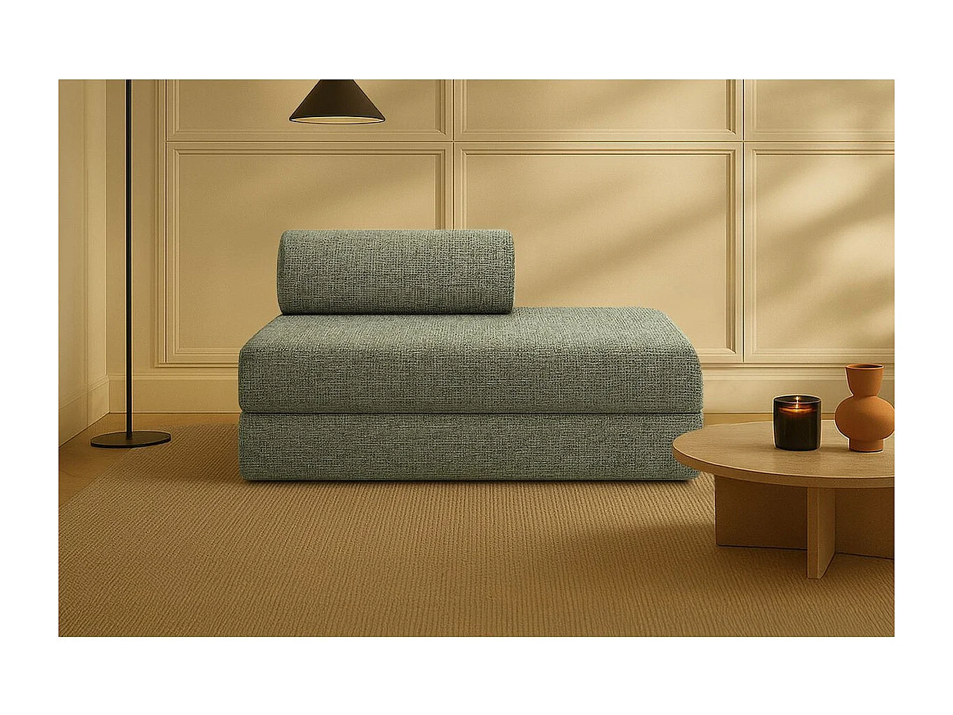 Canapé droit modulable et convertible 2 places - Tissu tweed - Vert