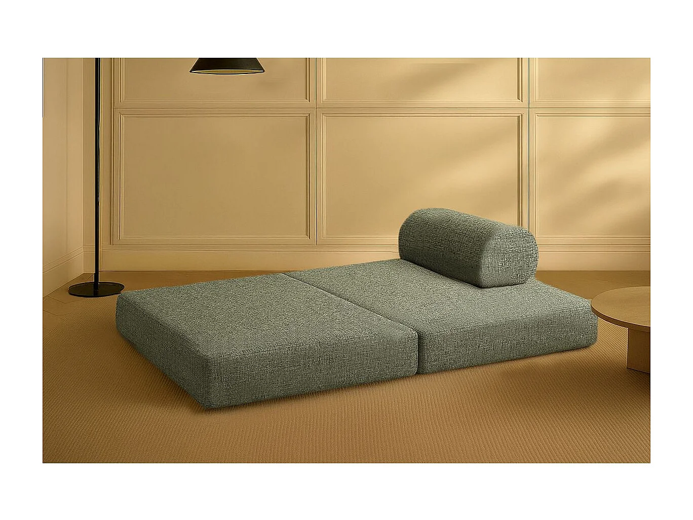 Canapé droit modulable et convertible 2 places - Tissu tweed - Vert