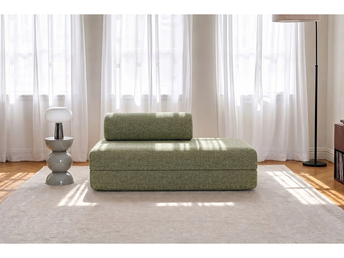 Canapé droit modulable et convertible 2 places - Tissu tweed - Vert
