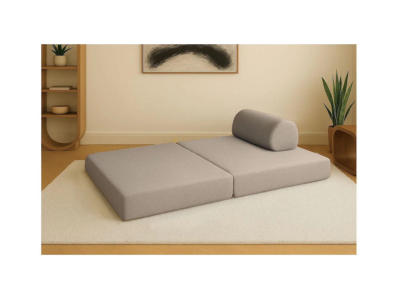 Canapé droit modulable et convertible 2 places - Tissu lisse - Taupe