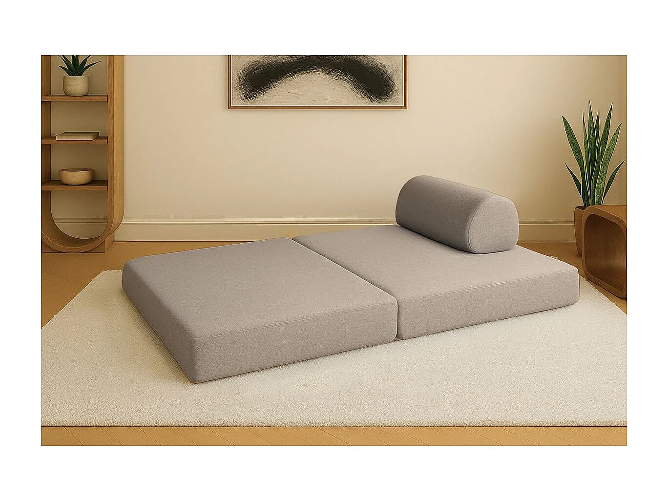 Canapé droit modulable et convertible 2 places - Tissu lisse - Taupe