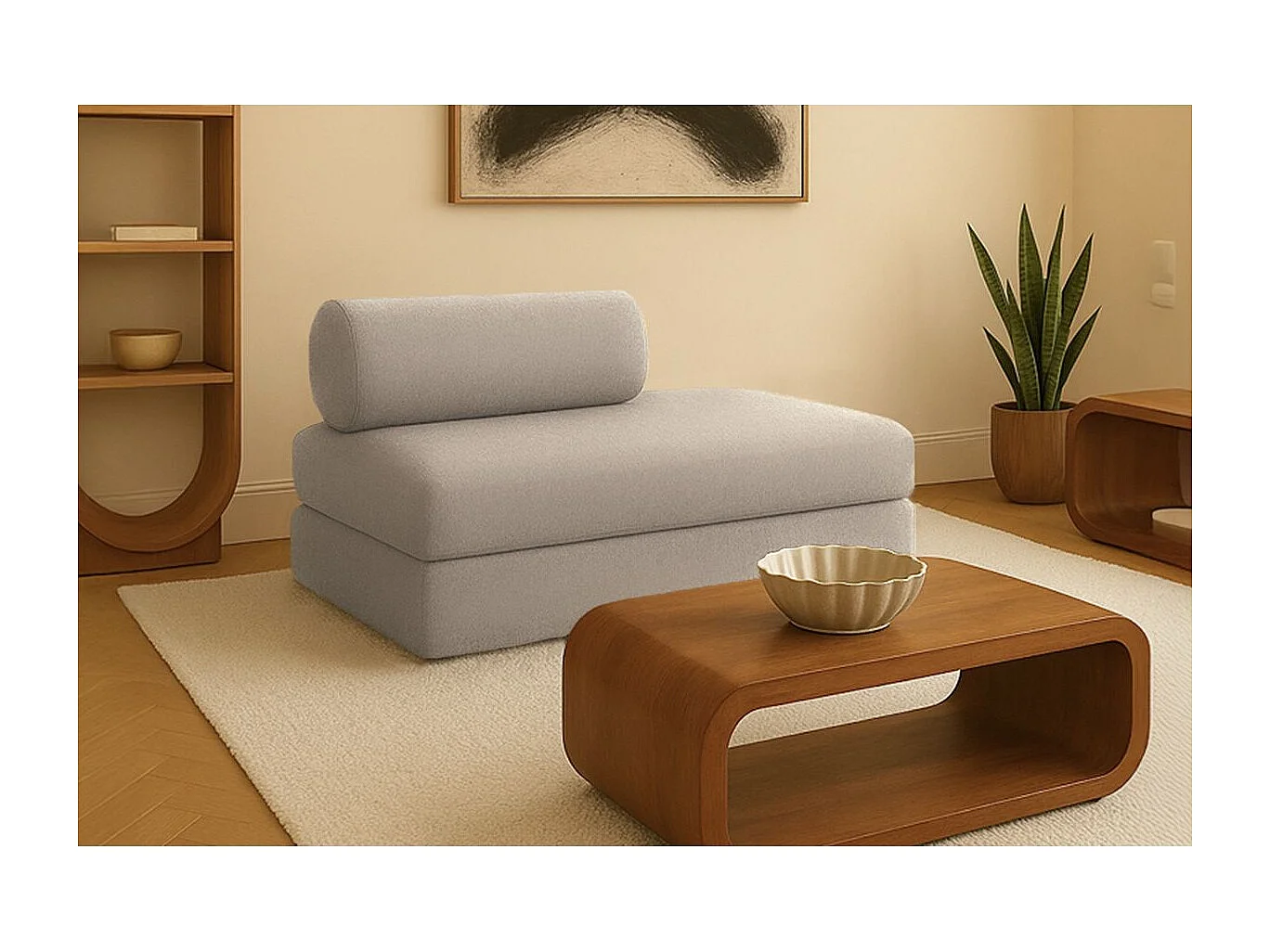 Canapé droit modulable et convertible 2 places - Tissu lisse - Taupe