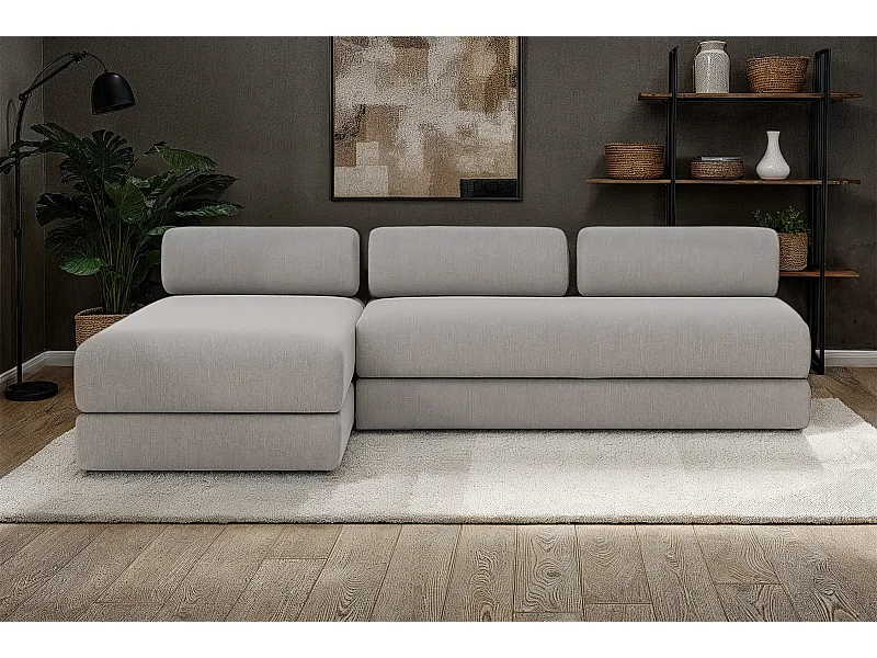 Canapé d'angle modulable et convertible 6 places - Tissu lisse - Gris clair