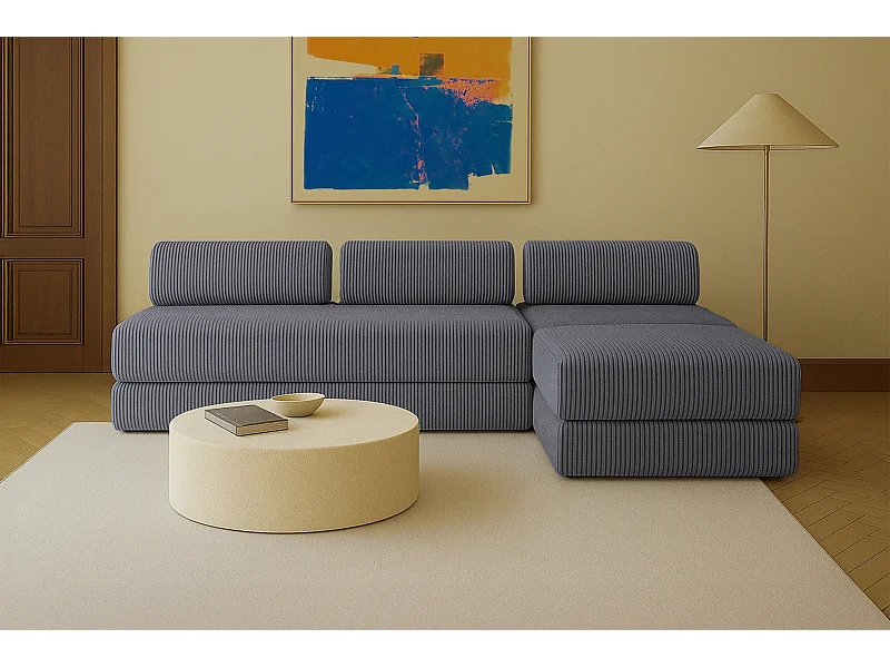 Canapé droit modulable et convertible 6 places - Velours côtelé XL - Gris