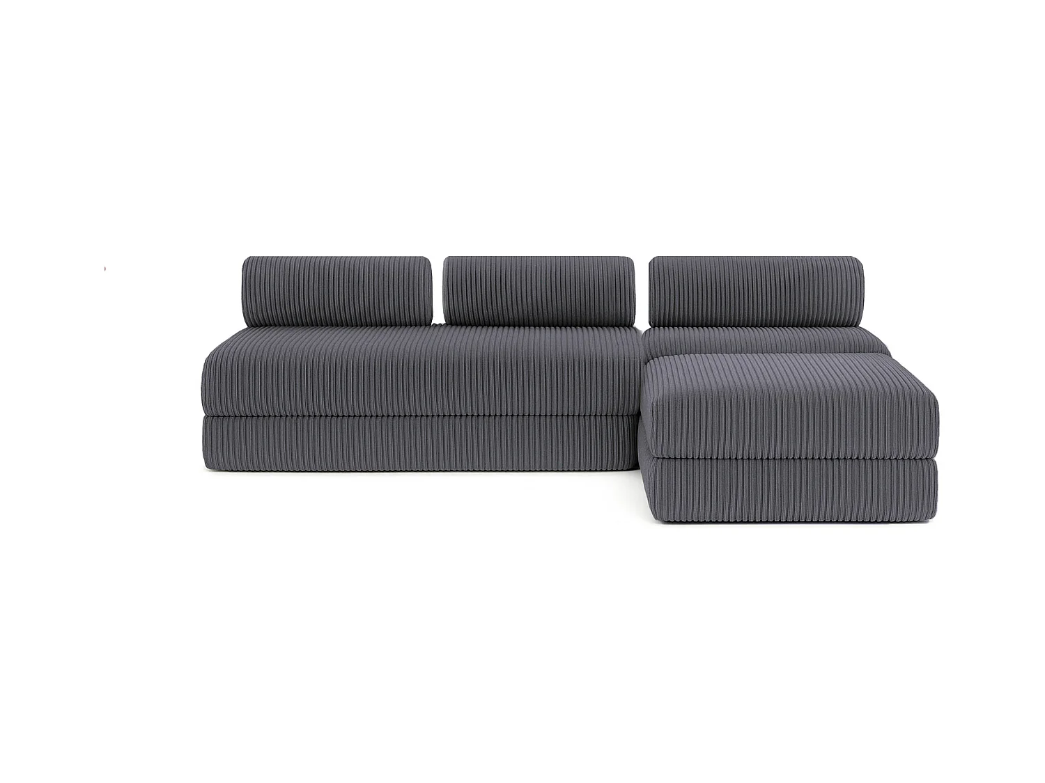 Canapé droit modulable et convertible 6 places - Velours côtelé XL - Gris