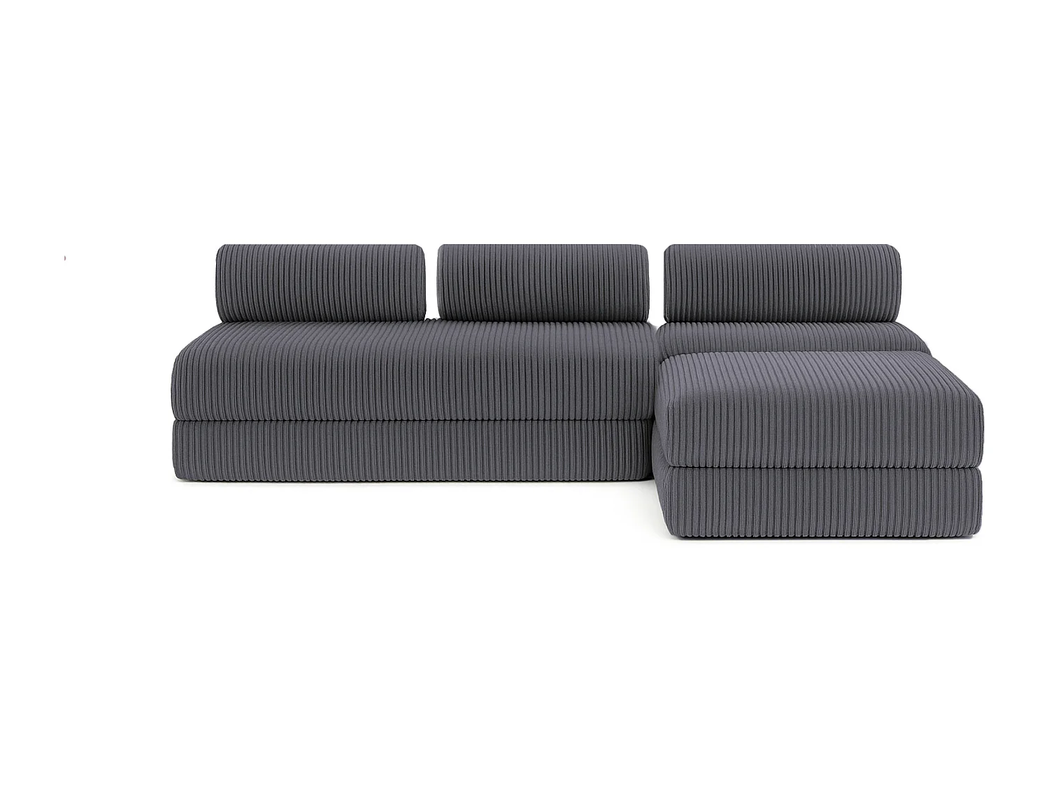 Canapé droit modulable et convertible 6 places - Velours côtelé XL - Gris